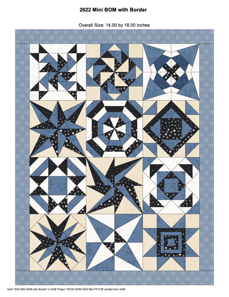 Sample colouring of finished Miniature BOM quilt